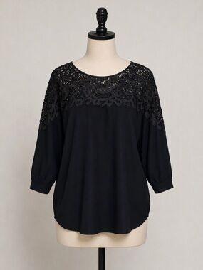 Siren Lily Size 2X Black Crochet Beaded Dolman Sleeve Women’s Knit Top